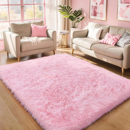 Pink Fluffy 4x6 Area Rugs for Bedroom Girls, Plush Washable Carpet Area Rug for Kids Room, Nursery, Dorm Room, Non Slip Shaggy Floor Carpet
