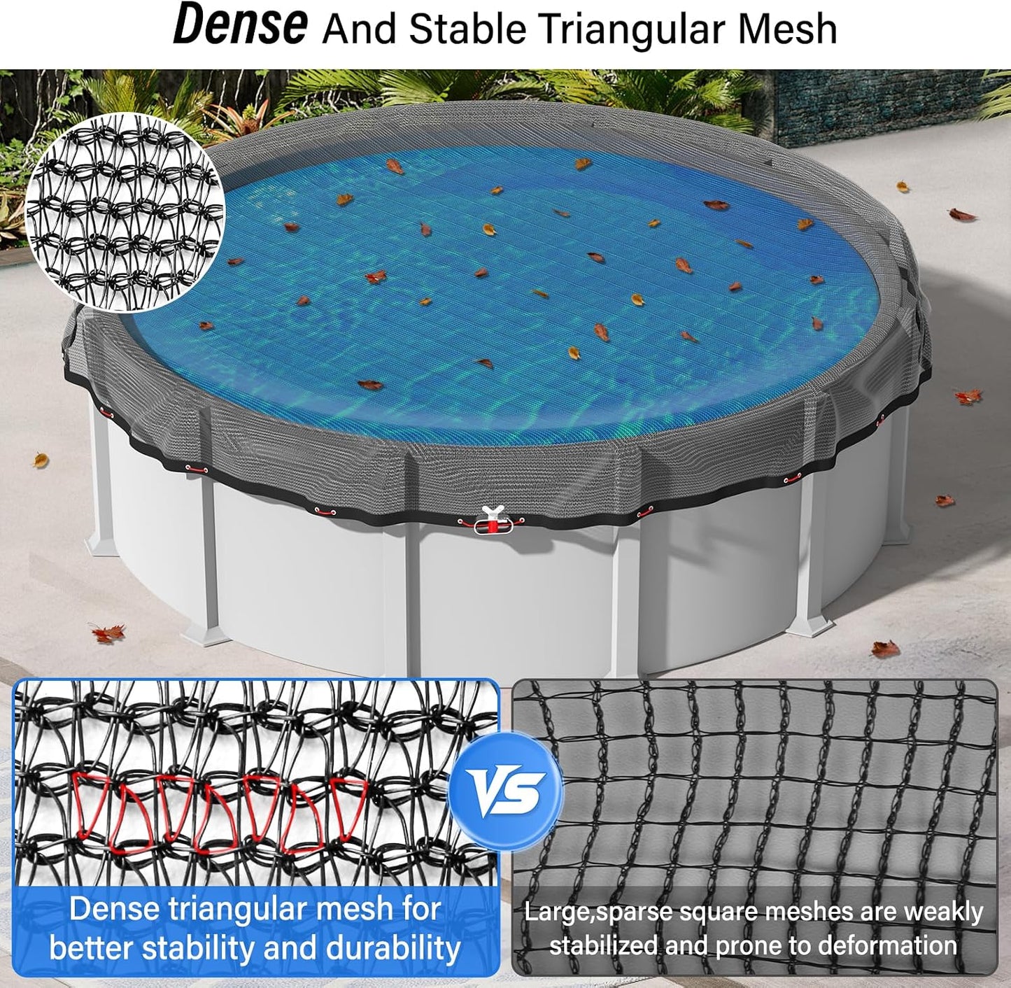 24FT Pool Leaf Net Cover for Above Ground Pool, 28FT Round Pool Net Cover with Reinforced Mesh, Winch & Steel-Core Cable, Heavy-Duty Leaf Cover, Black