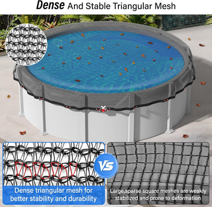 24FT Pool Leaf Net Cover for Above Ground Pool, 28FT Round Pool Net Cover with Reinforced Mesh, Winch & Steel-Core Cable, Heavy-Duty Leaf Cover, Black
