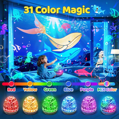 Staryou Dinosaur Egg Night Light Projector for Kids, 15 Soothing Sounds, 3 Film Modes, 33 Color Effects, 360° Rotation, Remote Control, Sleep & Sensory Toy