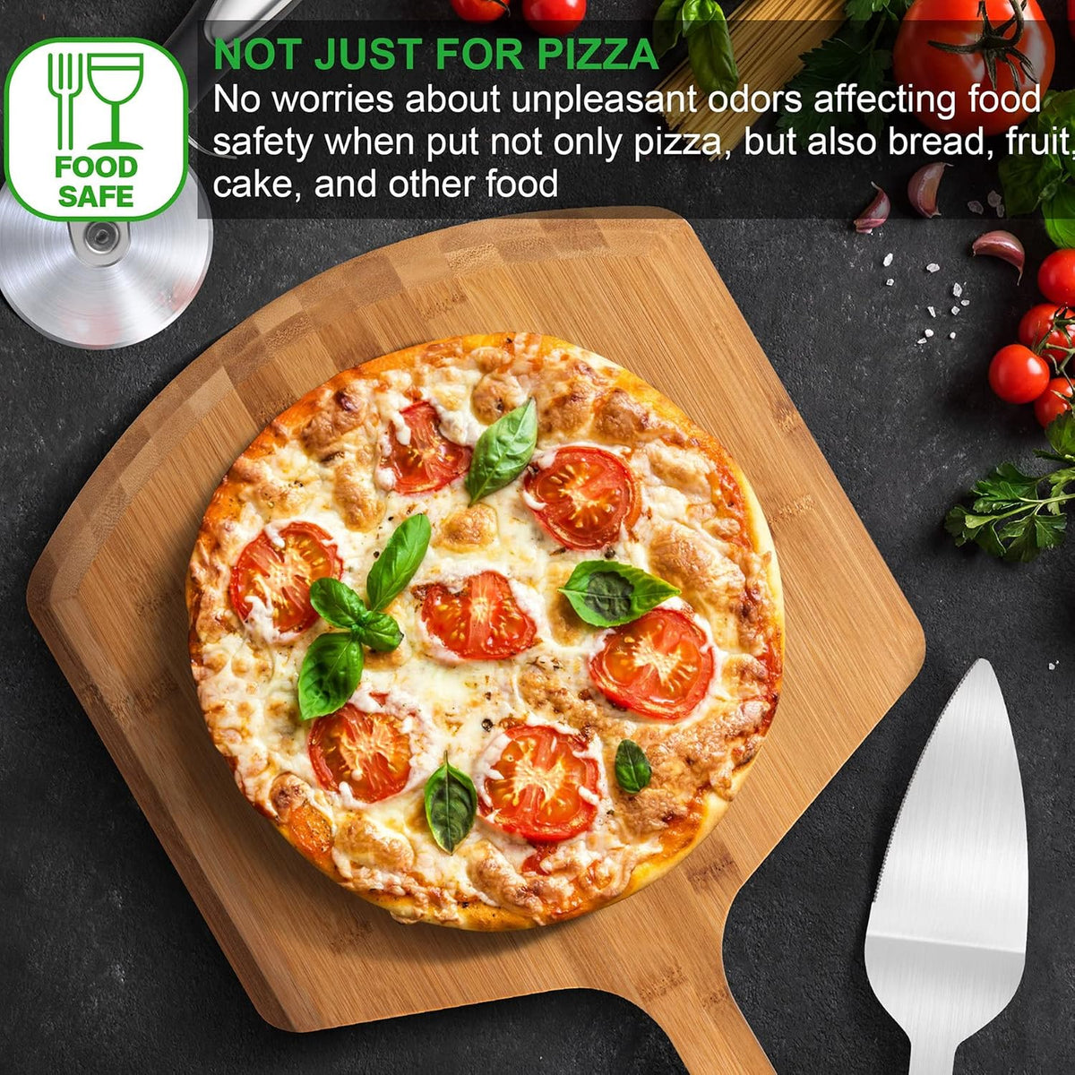 Pizza Peel 16 Inch, Natural Bamboo Pizza Board for Transferring & Serving 16” Multi-Purpose Bamboo Pizza Cutting Board, Wood Pizza Spatula Paddle for Baking Homemade Cheese Bread Fruits Vegetables