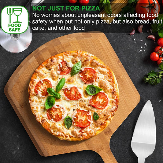 Pizza Peel 16 Inch, Natural Bamboo Pizza Board for Transferring & Serving 16” Multi-Purpose Bamboo Pizza Cutting Board, Wood Pizza Spatula Paddle for Baking Homemade Cheese Bread Fruits Vegetables