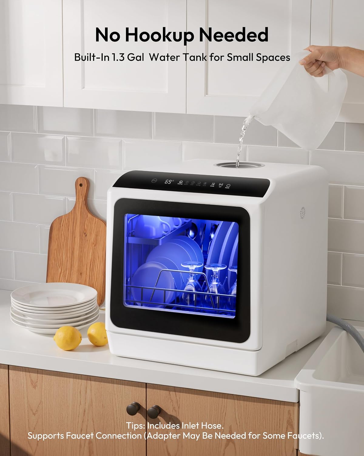EUHOMY Countertop Dishwasher Portable, 6 Programs with 40 dB, No Hookup