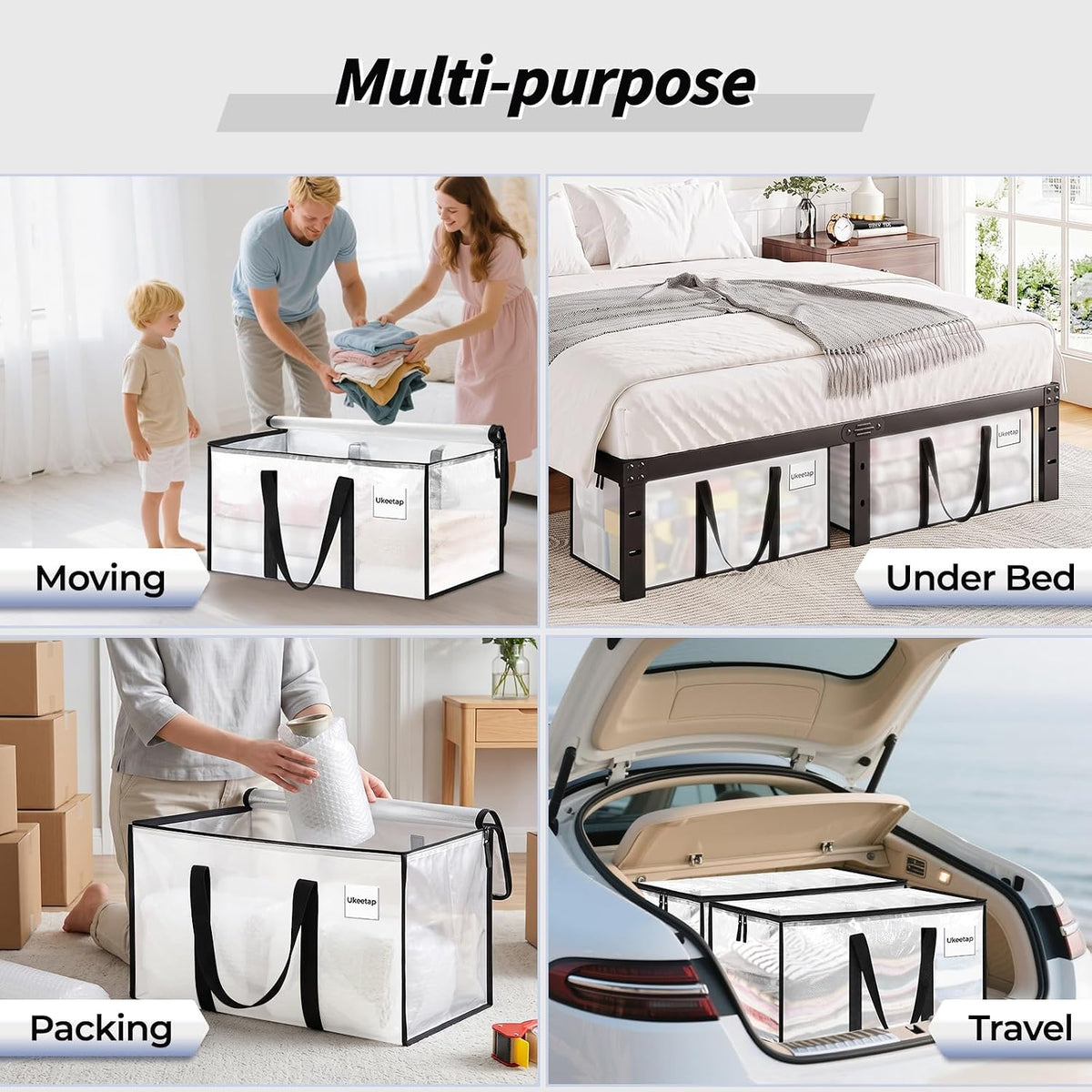 ukeetap 8 Pack Extra Large Clothes Storage Bins with Lids, Clear