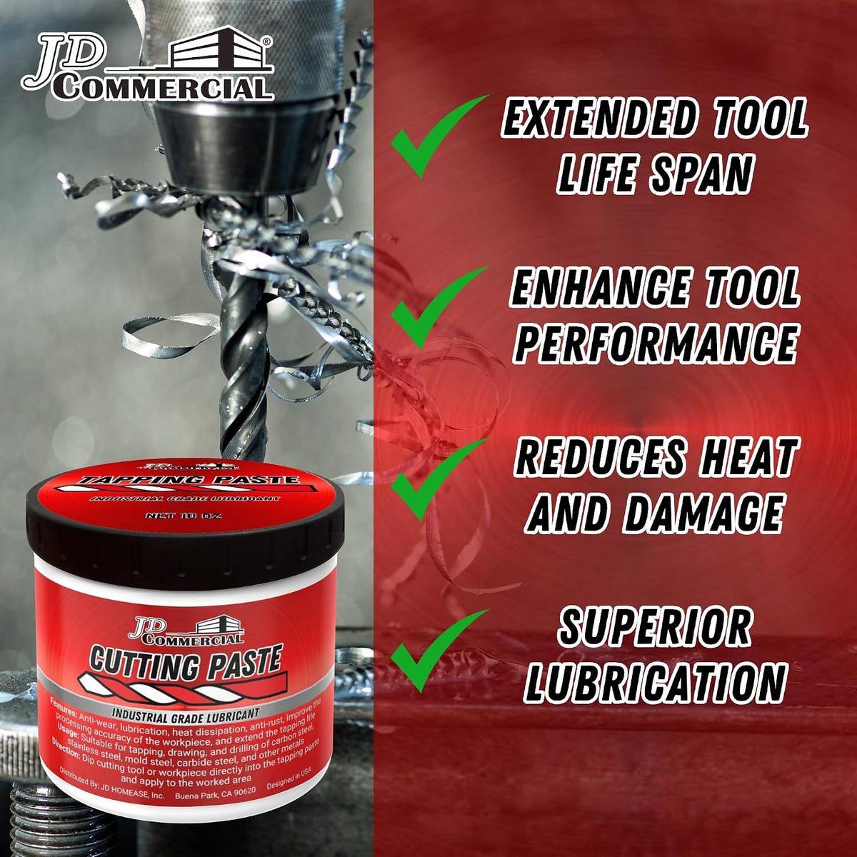 JD Commercial Cutting Paste 10 OZ, Metal Cutting, Tapping & Drilling Lubricant, Anti-Wear & Anti-Rust Formula for Drilling, Milling, Threading & Machining