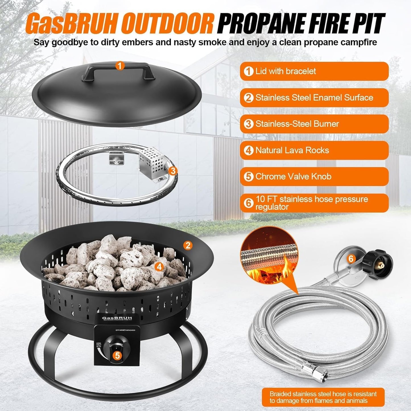 GasBRUH 19″ Outdoor Portable Propane Fire Pit with Cover&Carry Kit,60,000 BTU Smokeless Gas Firebowl,Outdoor Fireplace,Camping Propane Firepit,Portable Gas Fire Pits for Outside Patio,Camp,RV
