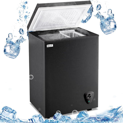 WANAI Deep Chest Freezer 3.5 Cu Ft With Storage Baskets Black for Office