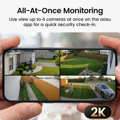 aosu 2K Solar Security Cameras Wireless Outdoor System, 6-Cam-Kit
