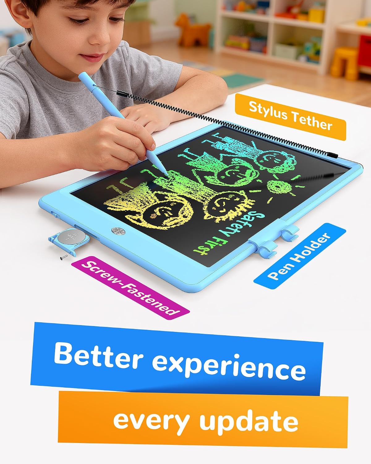 KOKODI LCD Writing Tablet for Kids, 10-Inch Colorful Doodle Board, Reusable Electronic Drawing & Writing Tablet for Boys & Girls Ages 3–5, Blue