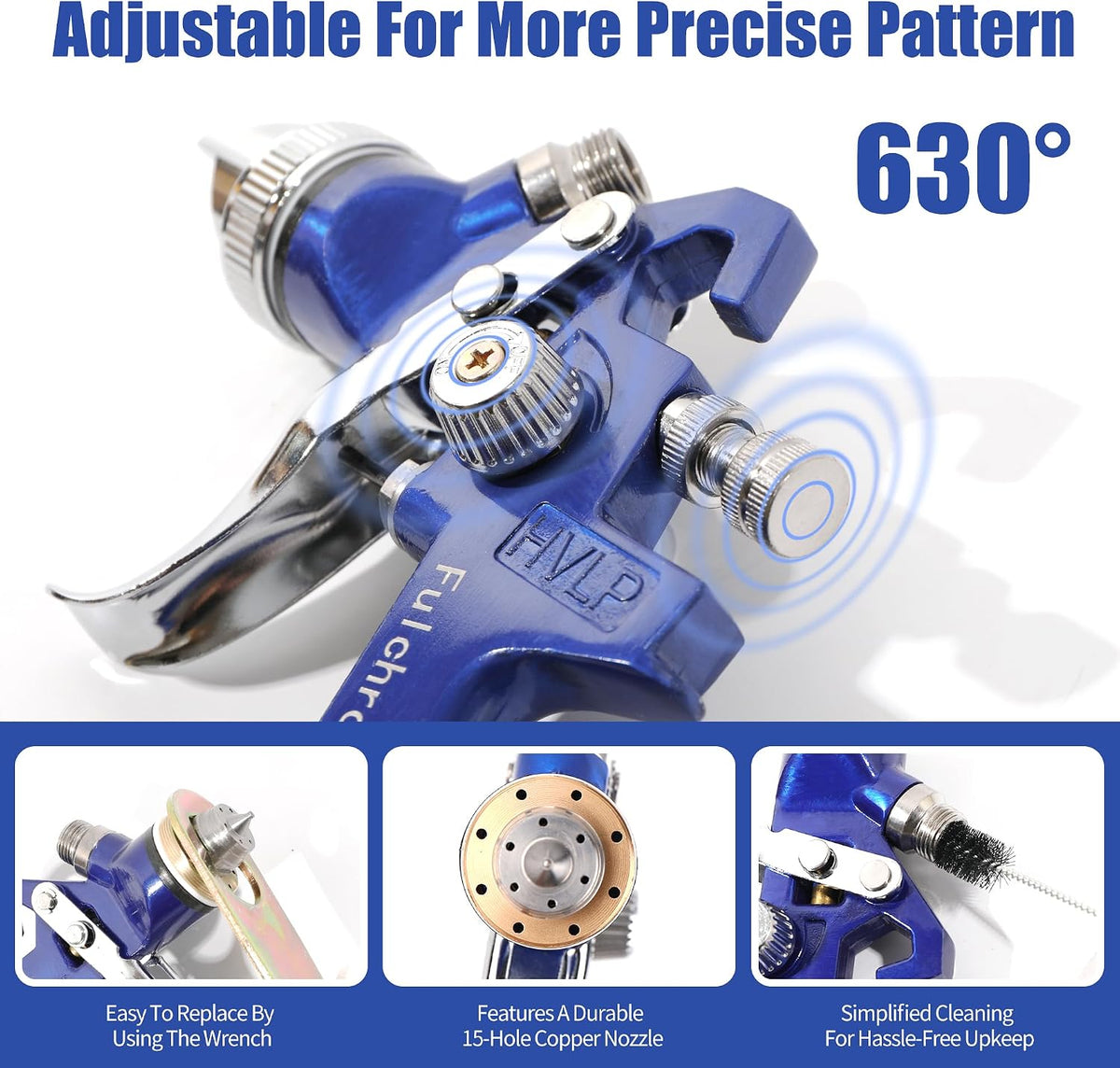 HVLP Spray Gun 1.4/1.7/2.0/2.5/3.0mm Kit with 1000cc Aluminum Cup Gravity Feed Paint Gun Kit with 5 Nozzles, Suitable for Painting Cars, primer, basecoat, Automotive, Furniture. (Blue)