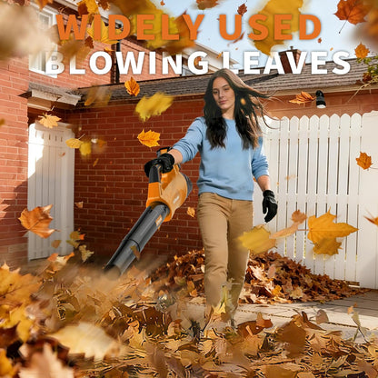 Leaf Blower, Leaf Blower Cordless with 2 * 2.6AH Batteries and Fast Charger, 450CFM &150MPH and 2 Speed Mode, Lightweight Electric Leaf Blowers for Lawn, Yard, Leaves, Dust Care (Orange)