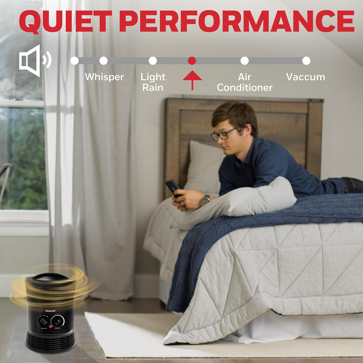 Honeywell HHF360V 360 Degree Surround Fan Forced Heater with Surround Heat Output Charcoal Grey Energy Efficient Portable Heater with Adjustable Thermostat & 2 Heat Settings, Small