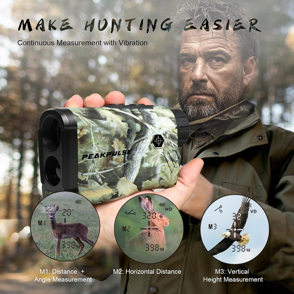 PEAKPULSE Hunting Range Finder 1400 Yards, 6X Laser Rangefinder with Angle, Horizontal & Vertical Measurement, IP54 Water Resistant, LC1200A-GR