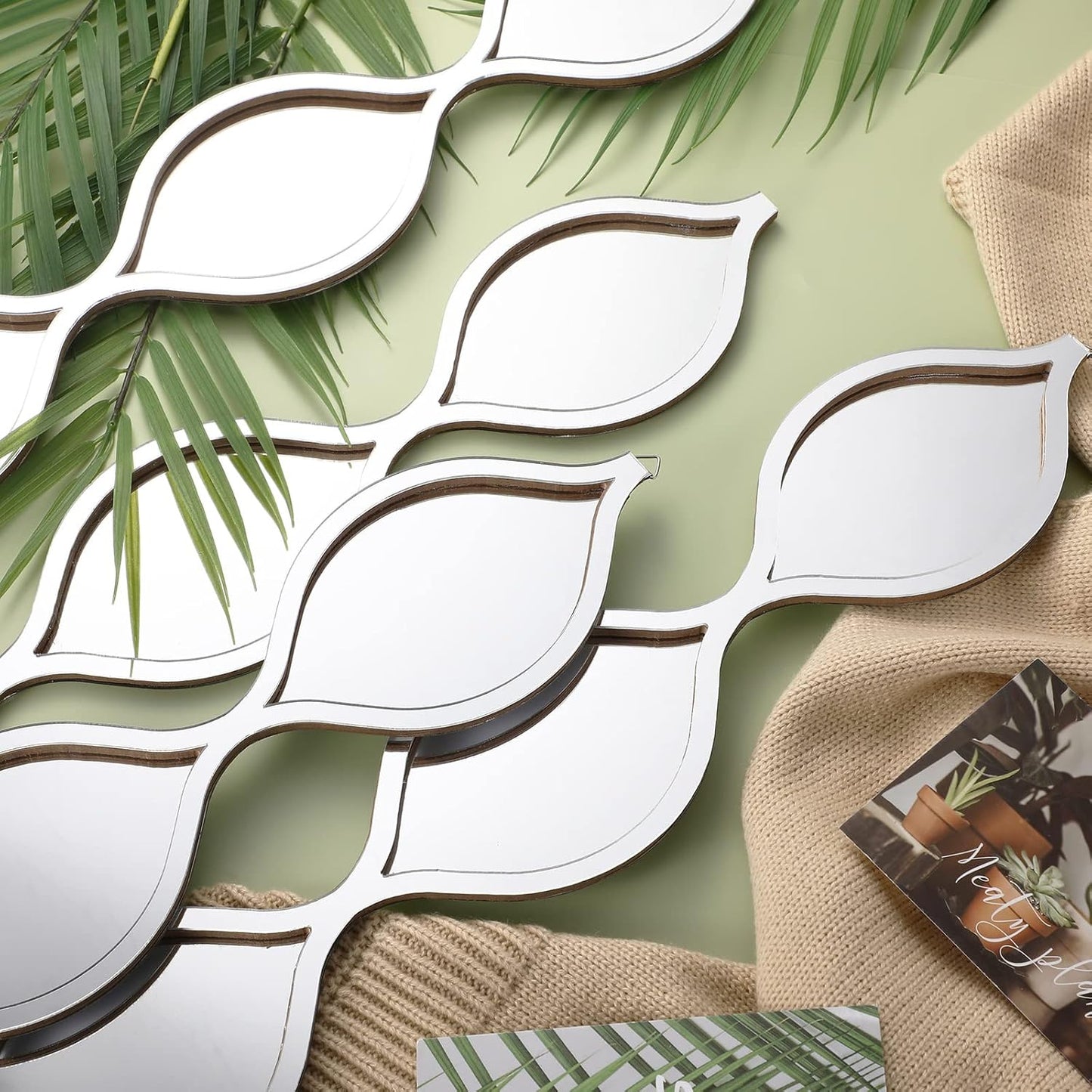 Qunclay 4 Pcs Teardrop Mirror Wall Art Decorative Mirror Wall Decor, Silver