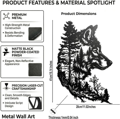 LPRVCH Wolf Metal Wall Art, Rustic Wolf Wall Decor, Black, 16.1 x 11 Inch