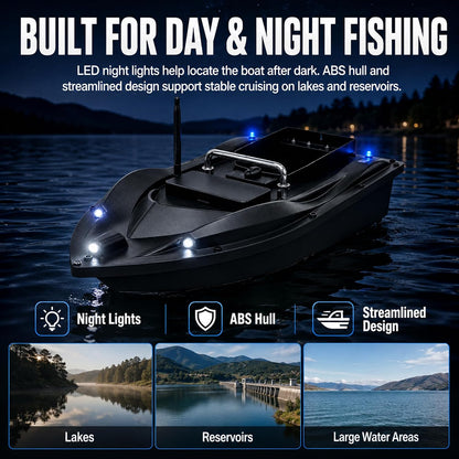Poggyyi RC Fishing Bait Boat with GPS Positioning, 1968.5 ft Remote Control, 4.4 lb Loading Capacity, 5200mAh Rechargeable Battery, LED Night Lights, Carrying Bag