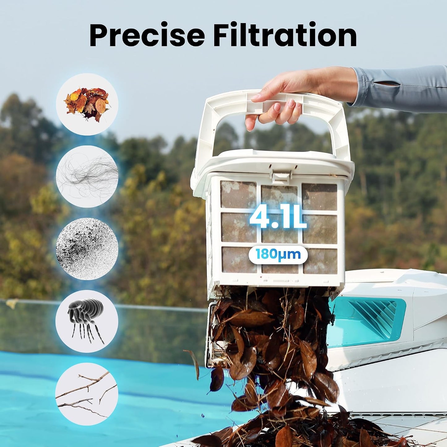 Hydro 3 Cordless Pool Vacuum, 5070 GPH Robotic Pool Cleaner with 200-Minute Runtime, Wall-to-Waterline Cleaning, 4.1L Filter Basket for Above Ground Pools, Green
