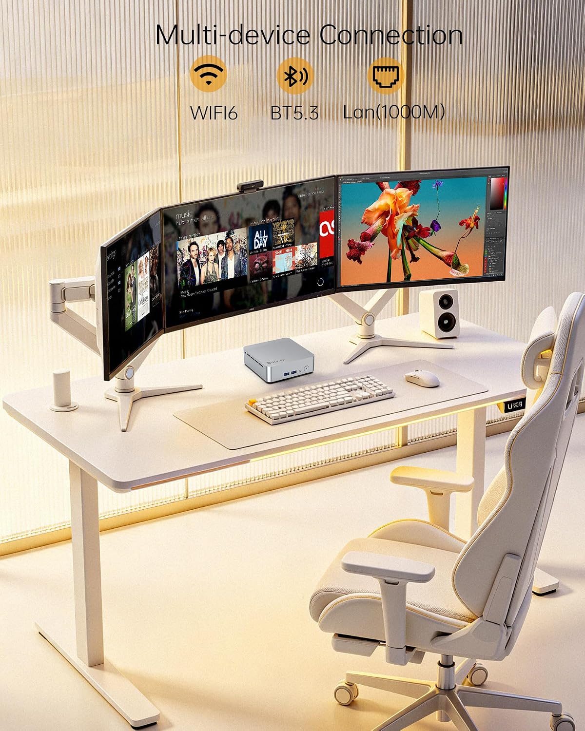 Glorlin Mini PC, AMD Ryzen 5 3501U CPU (Beats N95, Up to 3.7 GHz, 4C/8T) Small Desktop Computer 16GB DDR4 RAM 512GB NVMe SSD WiFi 6 Bluetooth 5.3 Dual HDMI DP Support Three 4K Display for Home Office