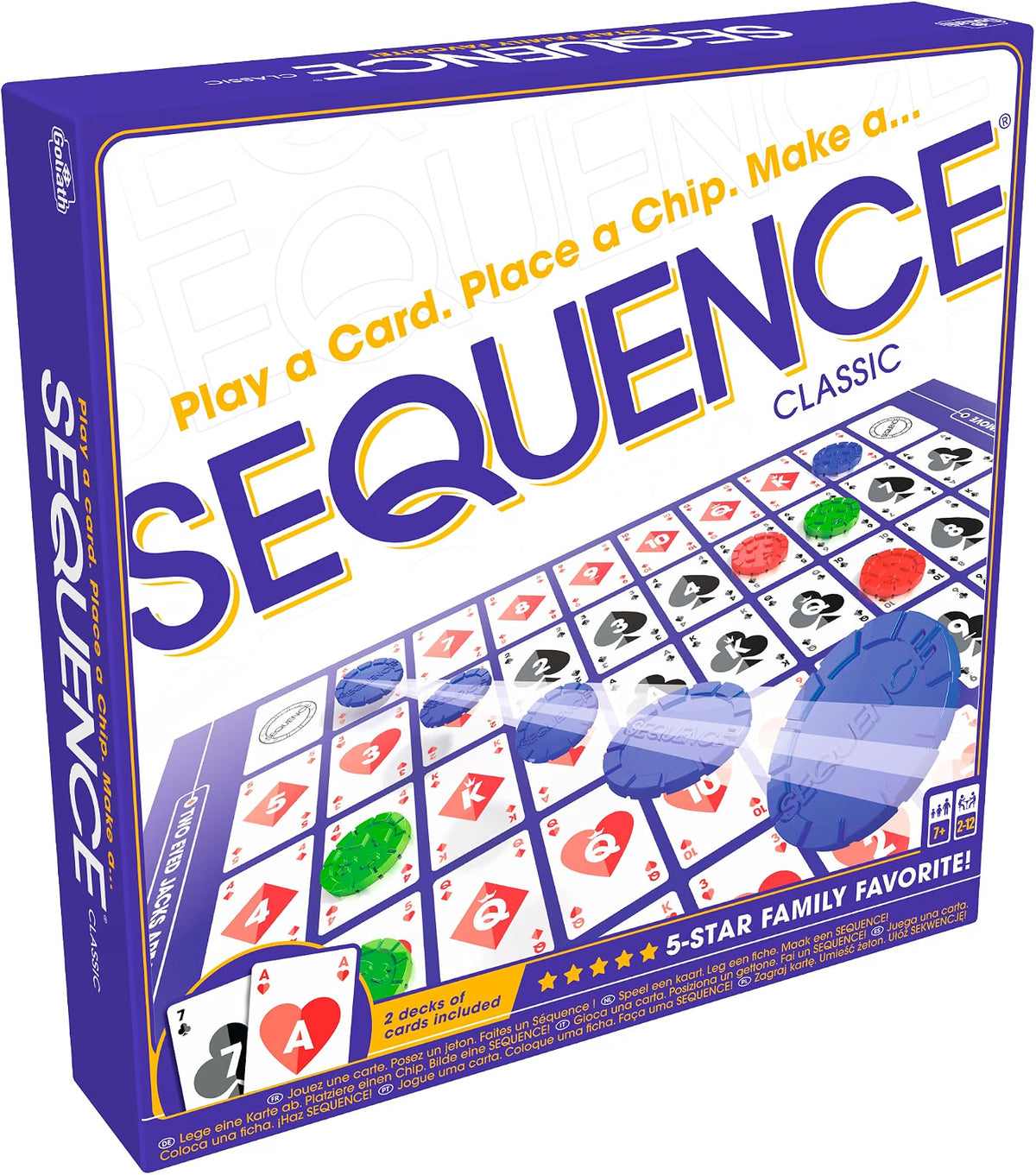 JAX SEQUENCE Original Strategy Game with Folding Board, Cards & 135 Chips, 2-12 Players, Ages 7+, Indoor Family Board Game