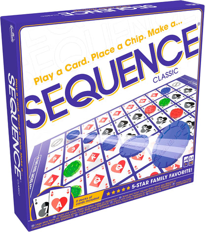 JAX SEQUENCE Original Strategy Game with Folding Board, Cards & 135 Chips, 2-12 Players, Ages 7+, Indoor Family Board Game