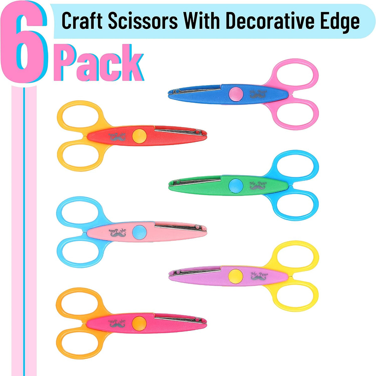 Mr. Pen Craft Scissors Decorative Edge, 6-Pack, Bright Zig Zag & Pattern Scissors for Crafting, Scrapbooking & School Projects