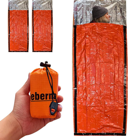 Leberna Emergency Sleeping Bags 2-Pack, Portable Mylar Thermal Bivy Sack Survival Blankets, Waterproof & Windproof Emergency Shelter for Camping, Hiking & Emergency Kits