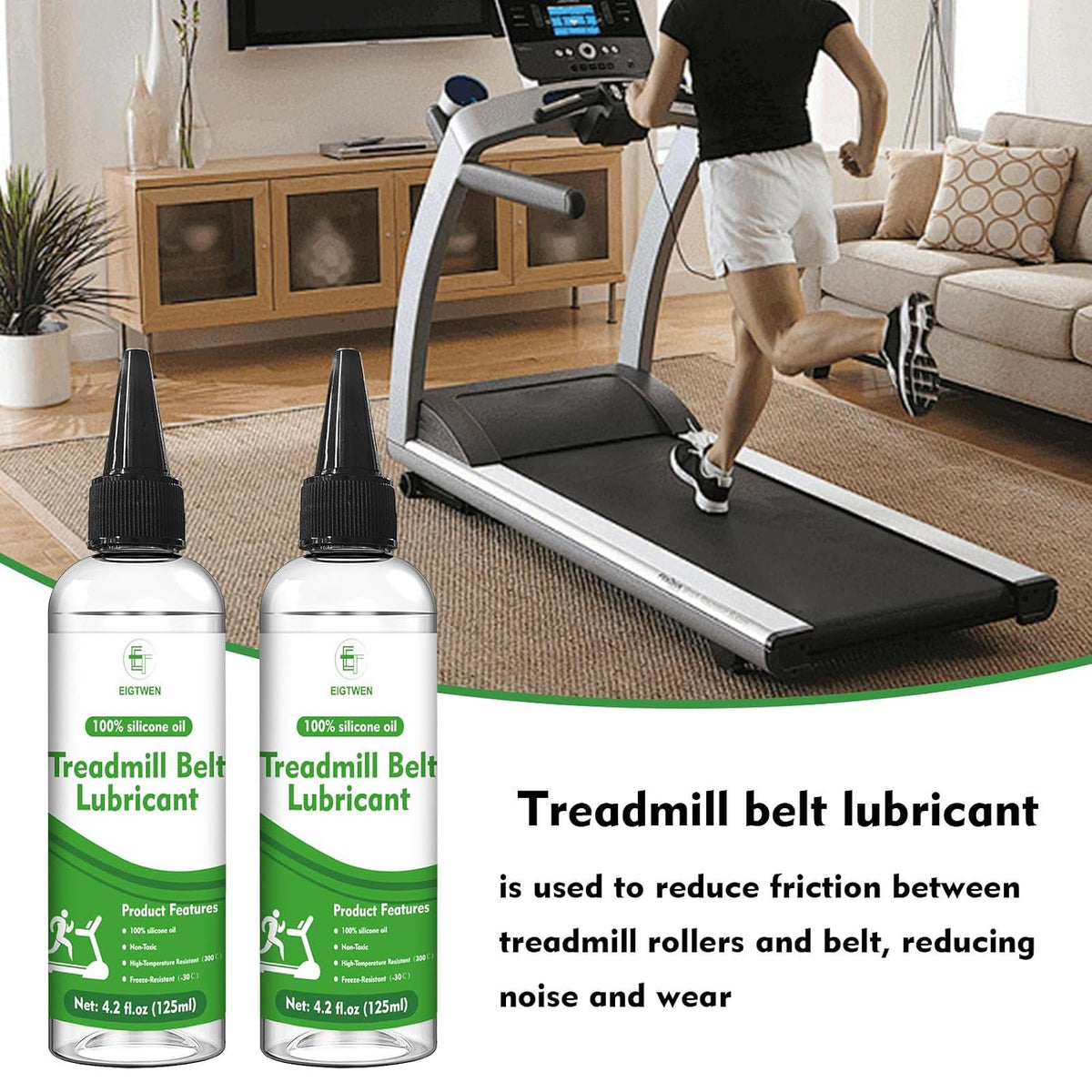 EIGTWEN 2-Pack 125ml Treadmill Lubricant for Belt, 100% Silicone Treadmill Oil, High Temperature Resistant Belt Lube for Home & Gym Equipment