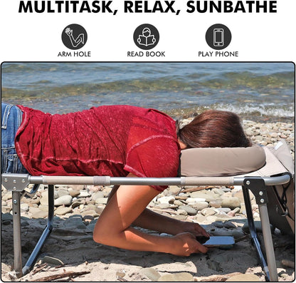 Wheel-To-Go Oversized Tanning Chair with Face Hole & Wheels | Portable Heavy Duty Folding Lounge Chair | Outside Sunbathing Reading Relaxing Beach Poolside Lawn | XL Wide | 330 LBS (Patent Design)