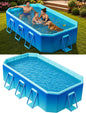 Foldable Swimming Pool, Non-Inflatable 116" x 65" x 20", Large Rectangular Above Ground Pool with 3 Drain Outlets, Portable Family Pool for Backyard & Garden, Blue