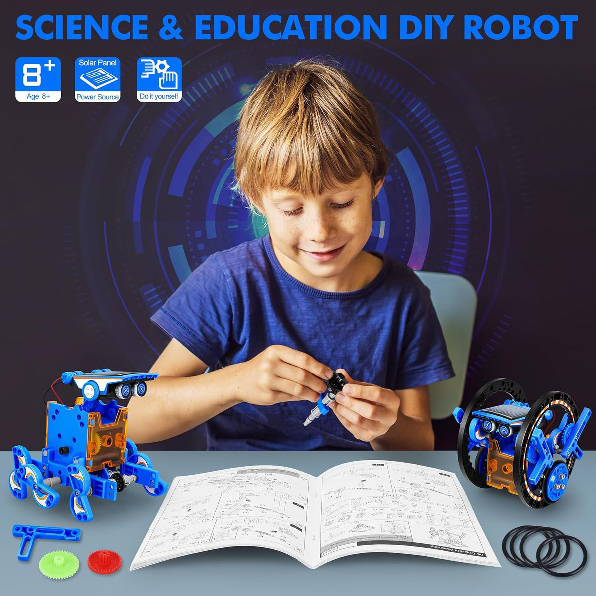 Bottleboom STEM 13-in-1 Solar Robot Kit, Educational DIY Science & Robotics Building Set for Kids Ages 8+, Solar-Powered STEM Experiment Toy with 13 Robot Models