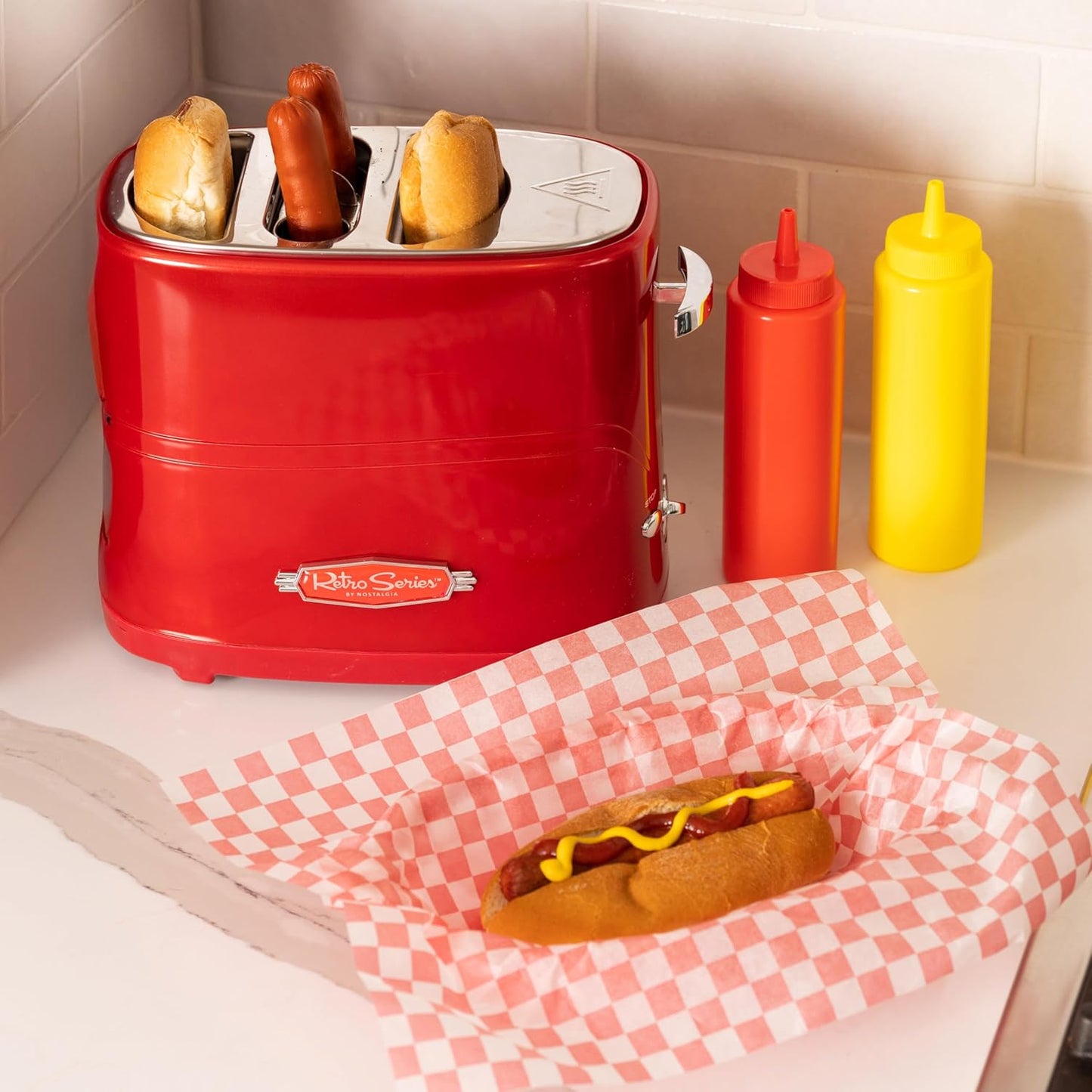 Nostalgia 2-Slot Hot Dog & Bun Toaster Retro Red
