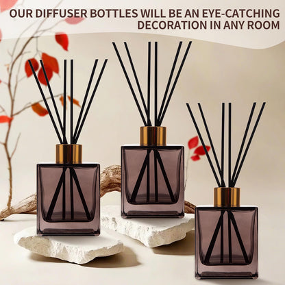 HyperionFlo Essentials 6-Pack Reed Diffuser Bottles, 200 ml Brown Glass Jars with Gold Caps & Black Sticks, Empty DIY Fragrance Containers