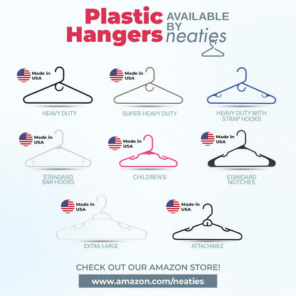 Plastic Hangers 50 Pack (60 Count) – Made in The USA – 6lb Capacity Standard Clothes Hangers with Strap Hooks for Dresses, Lingerie, Shirts, Pants, and Jackets – White