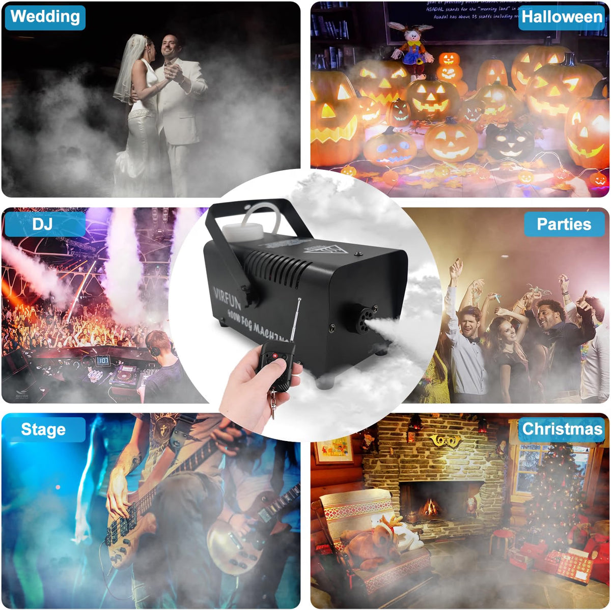 VIRFUN Fog Machine with Wireless & Wired Remote Control, 2000 CFM Smoke Machine for Halloween, Parties, Weddings & Stage Effects, VIR-02