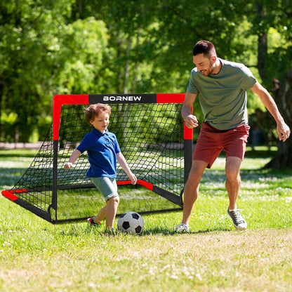 BORNEW 2-Pack Kids Soccer Goals, 4 x 3 FT Portable Pop-Up Soccer Nets with Carrying Bag & 8 Heavy-Duty Ground Stakes, Backyard & Indoor Soccer Training Set