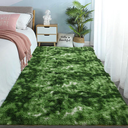 DweIke Fluffy Dark Green Rugs for Bedroom Living Room, 6x9 Large Soft Plush Shaggy Tie-Dyed Forest Moss Green Girls Boys Kids Rug, Non-Slip and Machine Washable Carpet for Dorm Nursery Decor