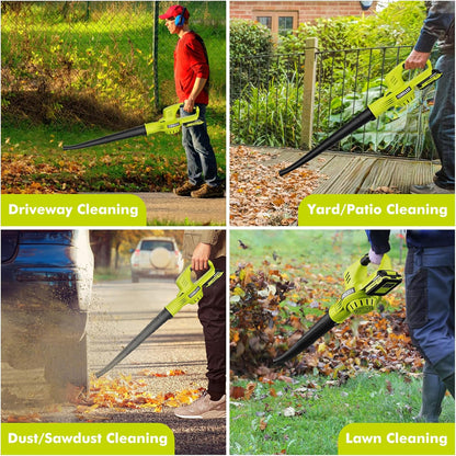 Leaf Blower Cordless 21V Electric with 2 Batteries and Charger Lightweight 2 Speed Mode Powerful Battery Powered Rechargeable Electric Leaf Blowers 2.0Ah Handheld for Lawn Care Yard and Patio Green