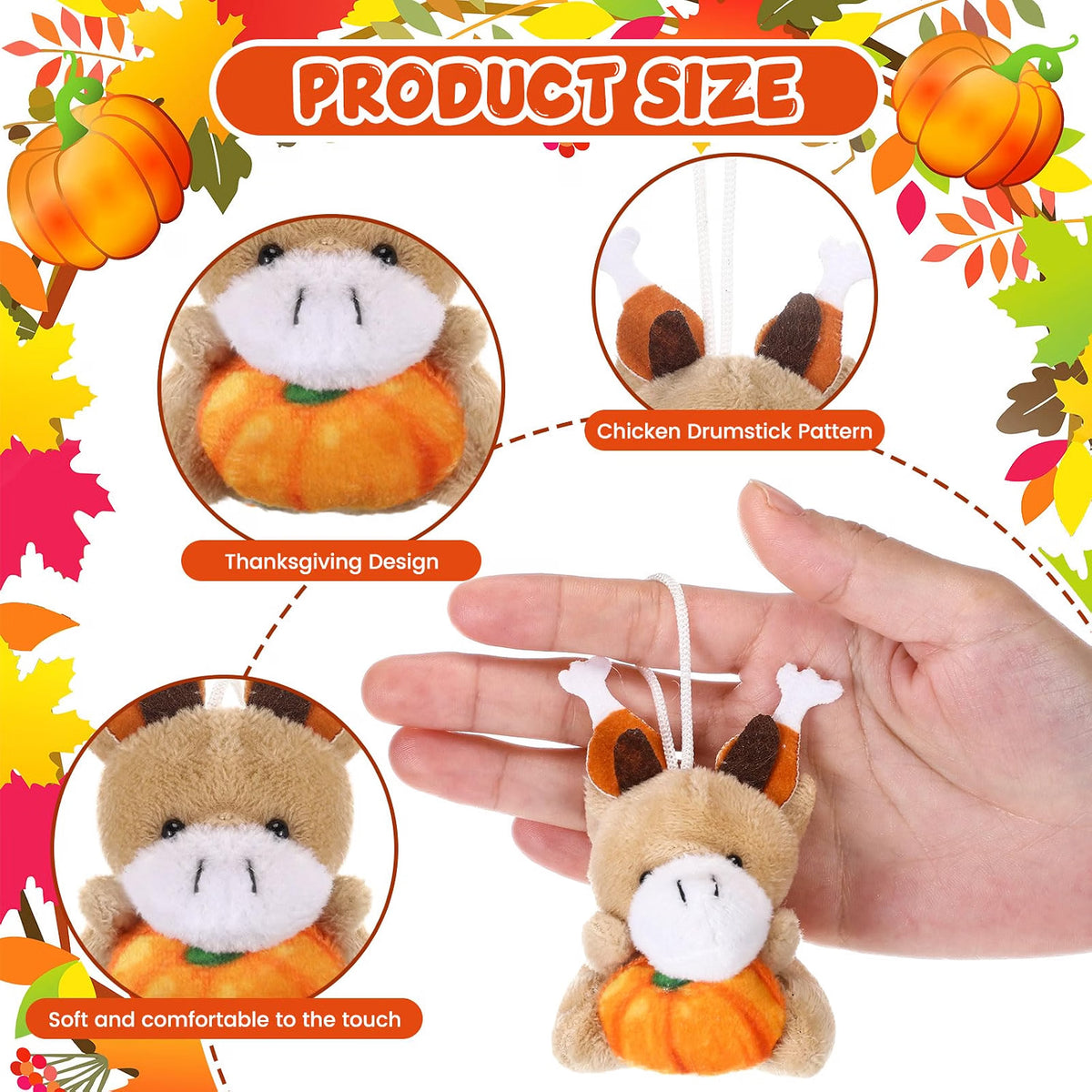 Blueweenly 24-Piece Mini Thanksgiving Stuffed Animal Bulk Set, 12 Fall Animal Designs, Small Plush Keychain Ornaments for Party Favors, Gifts & Fall Decorations