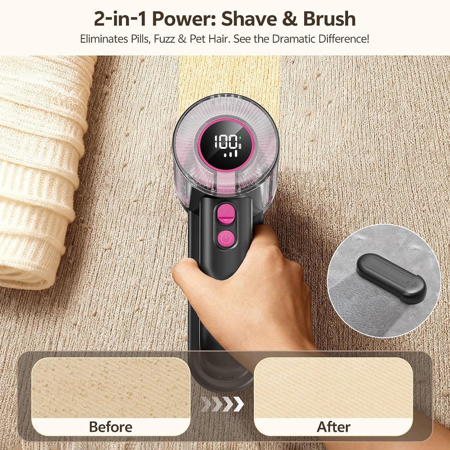 Wauvmoss Rechargeable Fabric Shaver 2-in-1 Lint Remover