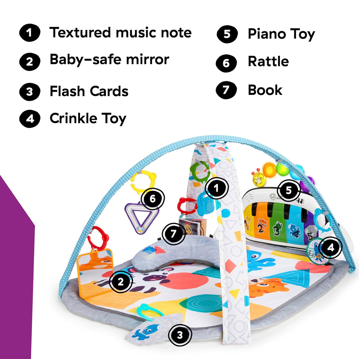 Baby Einstein 4-in-1 Kickin' Tunes Music & Language Play Gym, Piano Tummy Time Activity Mat with Lights, Music & Sensory Toys for Babies, 0–36 Months