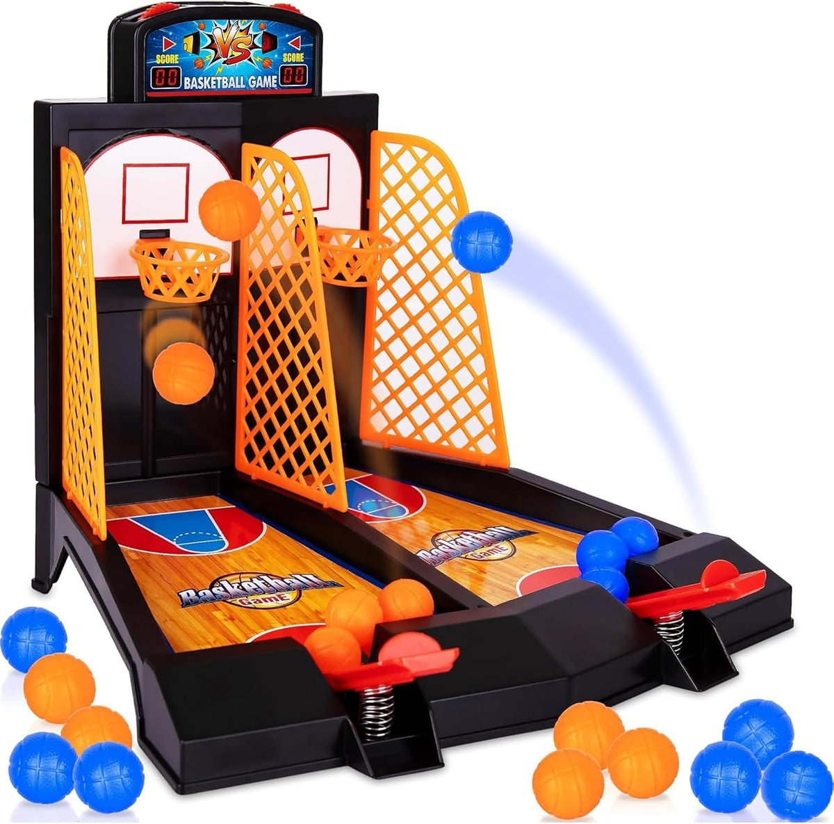 Gamie Mini Basketball Game with 20 Mini Balls, Tabletop Basketball Game Set with 2 Competitive Lanes & Built-In Score Tracker, Indoor Desk Game for Kids & Adults
