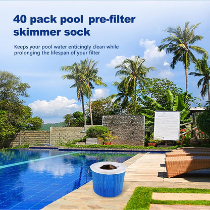 WISHDIAM 40-Pack Pool Skimmer Socks, Fine Mesh Filter Basket Socks for In-Ground & Above-Ground Pools, Hot Tub Filter Socks for Catching Leaves, Hair & Debris
