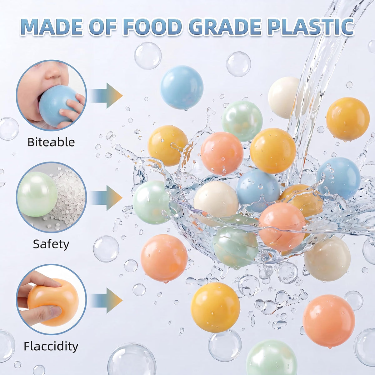 HyperionFlo Essentials Clear Ball Pit Balls, Crush-Resistant Plastic Play Balls with Zipper Storage Bag, 5.5 cm, Orange & Teal, 170-Pack