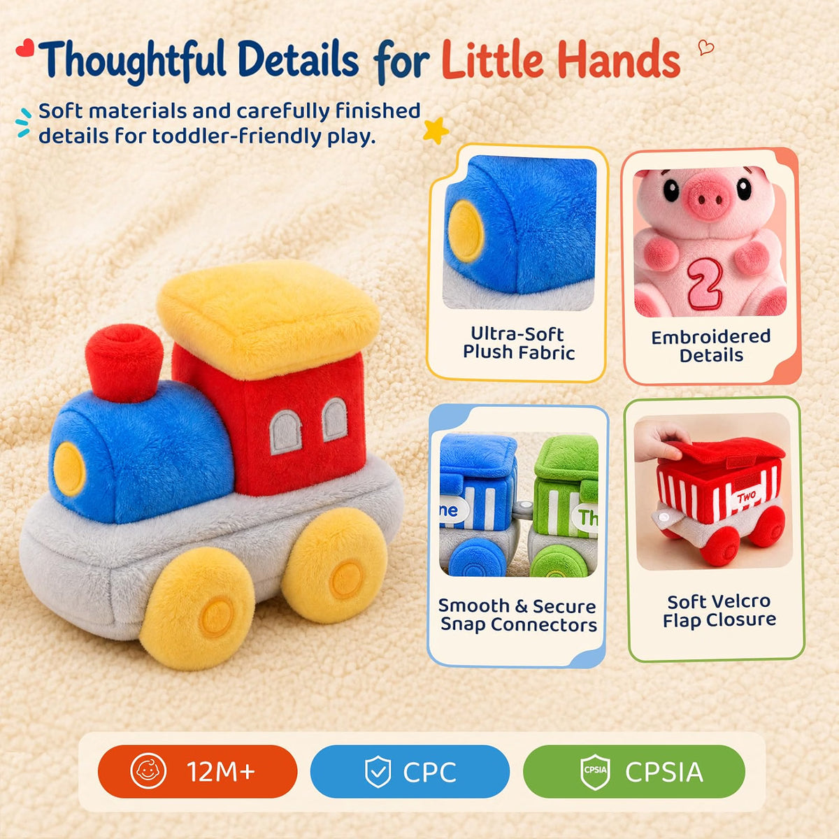 SAIMAND Soft Plush Animal Train Sensory Playset, 12-18 Months