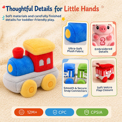 SAIMAND Soft Plush Animal Train Sensory Playset, 12-18 Months