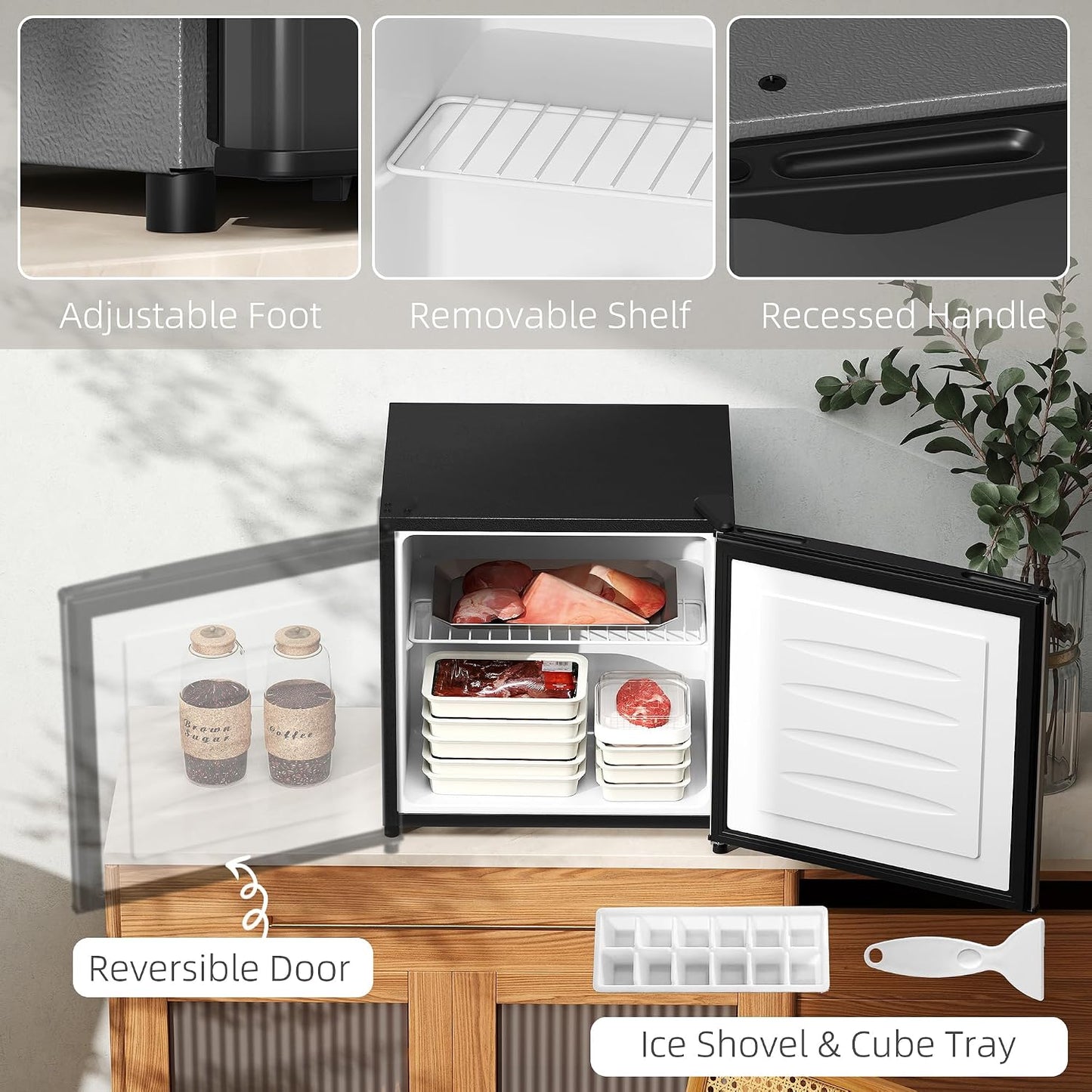 HOMCOM Mini Freezer Countertop Compact Upright Freezer 1.1 Cu.Ft Silver