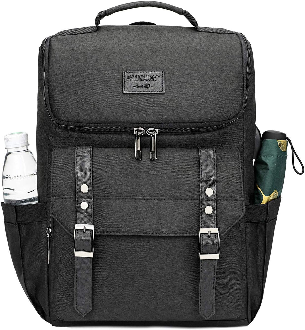 YALUNDISI Vintage Laptop Backpack, 15.6-Inch Travel Backpack with USB Charging Port, Water-Resistant College & Business Backpack for Women & Men, Black