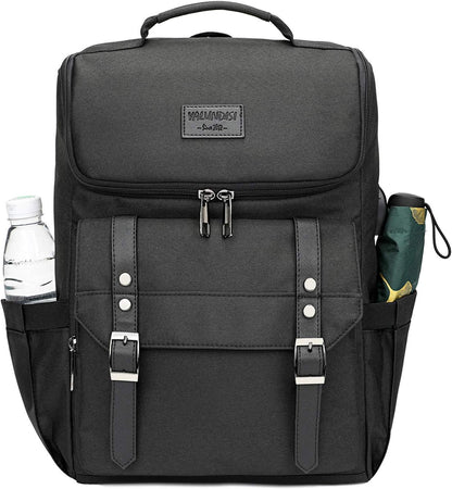 YALUNDISI Vintage Laptop Backpack, 15.6-Inch Travel Backpack with USB Charging Port, Water-Resistant College & Business Backpack for Women & Men, Black