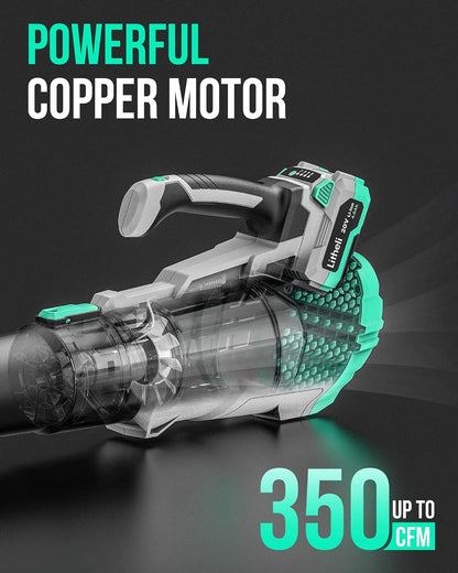 Litheli 20V Cordless Leaf Blower, 350 CFM 85 MPH Battery Powered Leaf Blower, Variable Speeds for Cleaning Leaves, Dust, Snow, Lawn, Yard, 4.0Ah Battery & Fast Charger
