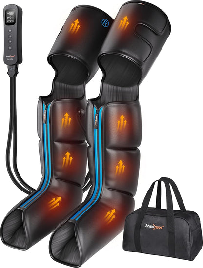 SHINE WELL Air Compression Leg Massager with Heat, Foot Calf & Thigh Compression Boots, 3 Massage Modes, 3 Intensity Levels, Sequential Compression Therapy, Auto Shut-Off